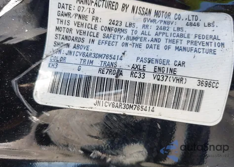 2013 Infiniti G37X from USA, damaged, VIN JN1CV6AR3DM765414